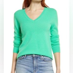 Nordstrom Women’s 100% Cashmere V-Neck Sweater Green XS